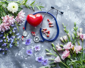 National nursing assistants week banner with stethoscope, heart, flowers, and ampules