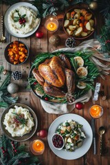 Festive Holiday Table with Roasted Turkey