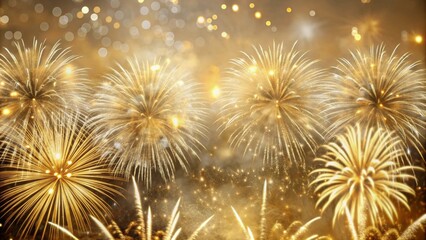 Naklejka premium Bright white and gold fireworks lighting up the dark sky on New Year's Eve