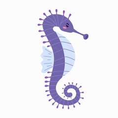 Cute seahorse for children background. Under the sea, water animal character, ocean fauna. Flat vector design.