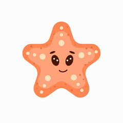 Cute starfish for children background. Under the sea, water animal character, ocean fauna. Flat vector design.