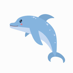 Cute dolphin for children background. Under the sea, water animal character, ocean fauna. Flat vector design.