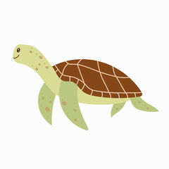 Cute turtle for children background. Under the sea, water animal character, ocean fauna. Flat vector design.