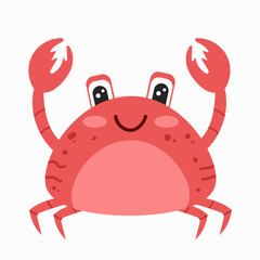 Cute crab for children background. Under the sea, water animal character, seafood, ocean fauna. Flat vector design.
