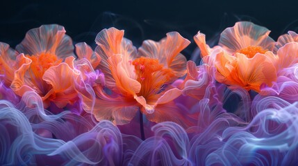 Captivating abstract image of glowing jellyfish in vibrant neon colors creating an ethereal underwater scene.