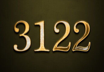 Old gold effect of 3122 number with 3D glossy style Mockup.