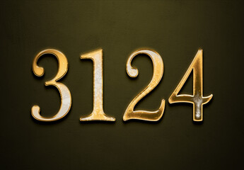 Old gold effect of 3124 number with 3D glossy style Mockup.