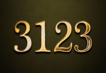Old gold effect of 3123 number with 3D glossy style Mockup.