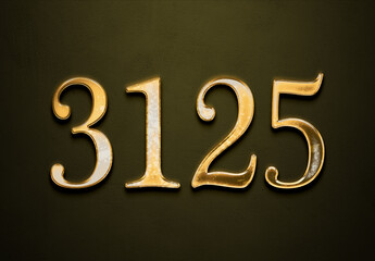 Old gold effect of 3125 number with 3D glossy style Mockup.
