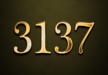 Old gold effect of 3137 number with 3D glossy style Mockup.