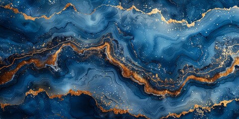 Fototapeta premium marble blue background with gold streaks. natural stone backdrop.