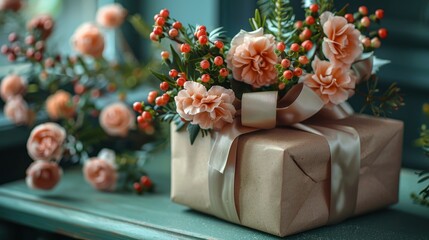 Gift Box Decorated With Flowers
