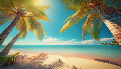 Obraz premium Beautiful beach sand and palm trees