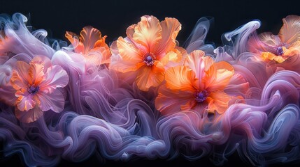 Obraz premium A captivating display of vibrant, colorful flowers blended with abstract elements on a dark background.