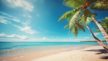 Obraz premium Beautiful beach sand and palm trees