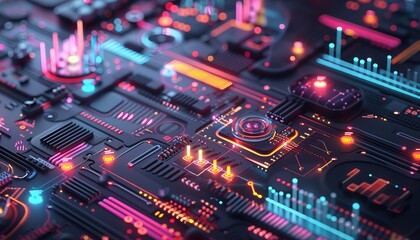 Obraz premium Visualize a detailed 3D render showcasing comprehensive process of data visualization, collection,