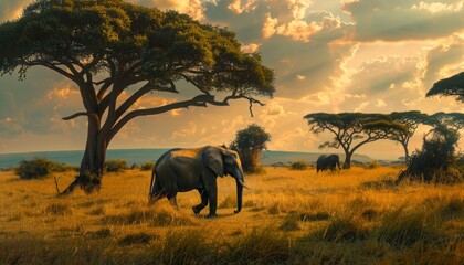 Visualize an ultra-sharp photo featuring the essence of a Kenya Explorer, where majestic elephants