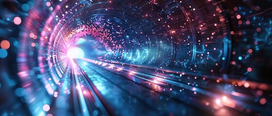 Obraz premium An immersive glowing tunnel in shades of blue and pink