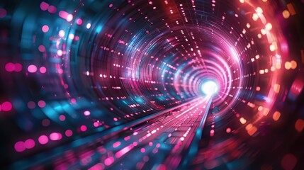 A captivating digital spiral tunnel with vibrant lights and a futuristic feel