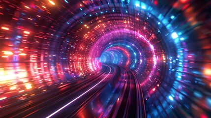 Obraz premium Dynamic digital art of an endless tunnel with colorful
