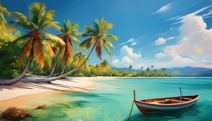 Tropical island sea and boat