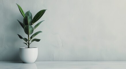 Fiddle Leaf Fig Plant Against Grey Wall