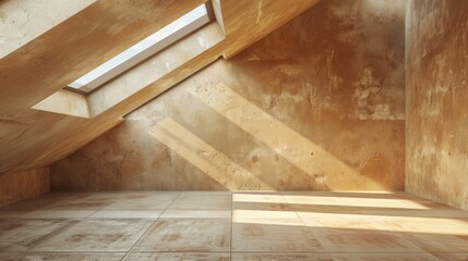 Plastered brown walls ready for paint, loft converted with roof windows