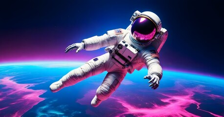 Fototapeta premium Astronaut at spacewalk. Cosmic art, science fiction wallpaper. Beauty of deep space. Billions of galaxies in the universe