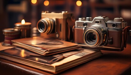 old movie camera and album