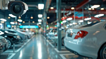 Modern Car Dealership Showroom with Surveillance Cameras for Secured Environment