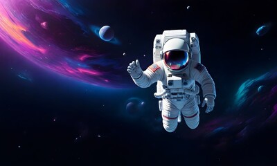 Astronaut at spacewalk. Cosmic art, science fiction wallpaper. Beauty of deep space. Billions of galaxies in the universe