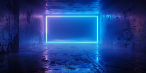 Sci Fi Futuristic Cyber Retro Gaming Showcase Product Garage Grunge Concrete Neon Laser Glowing Frame Billboard Background Empty Hangar Studio Tunnel Background 3D Rendering