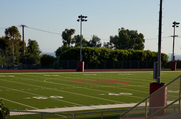 fifty yard line on the high school football field