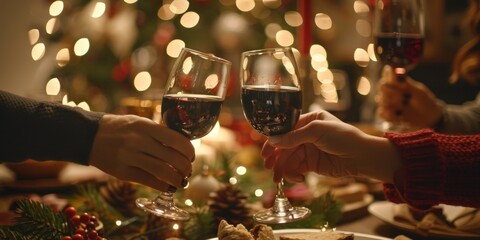 Enjoy a festive holiday gathering filled with warmth, wine toasts, and Christmas dinner. Celebrate with loved ones, creating special memories and building bonds through joyful festivities