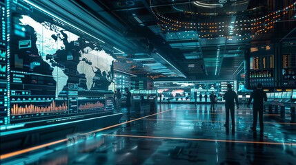 Futuristic Stock Trading Hub with Holographic Displays and Global Market Analytics