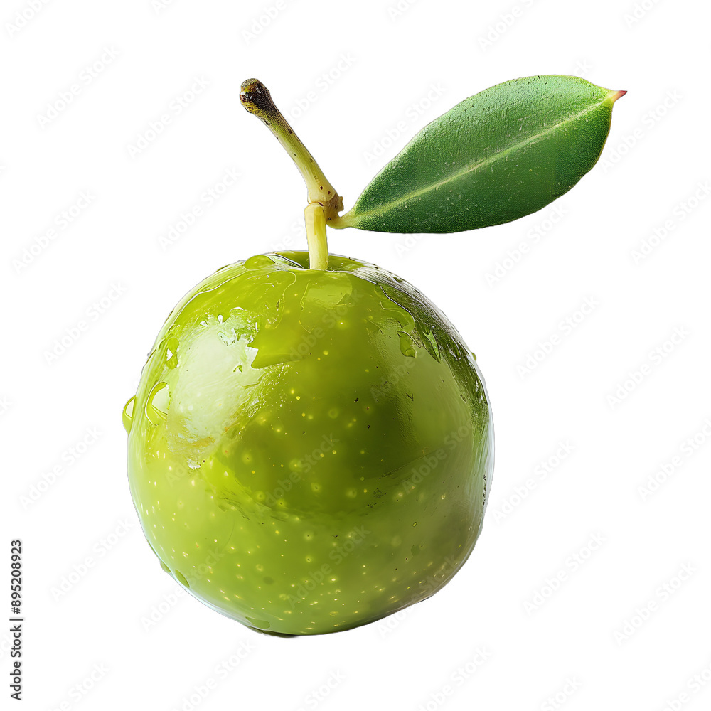 Wall mural [transparent background png]green olive with leaf and water drops