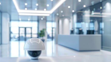Modern Office Reception Area with Security Surveillance and Contemporary Design Elements