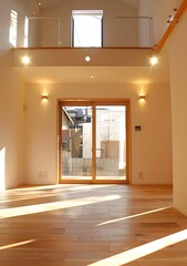 Modern Minimalist Open Floor Plan Home Interior Design with Glass Doors and Wooden Floor