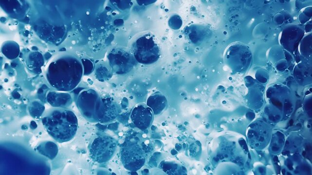 The unique dark blue staining pattern of myeloid cells contrasted against the lighter staining of lymphoid cells in a bone marrow smear.