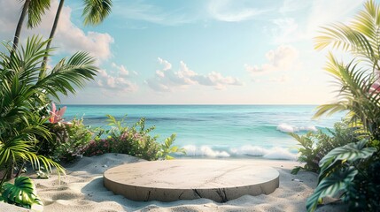 Fototapeta premium Beach podium summer background. beach summer background 3d