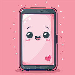 cute phone smartphone pink smile eyes vector illustration