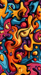 Vibrant and energetic design featuring a seamless pattern of abstract shapes in a psychedelic color palette