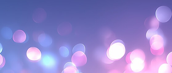 Abstract image of pastel-colored bokeh lights on a gradient blue-purple background. Concept of dreamy, festive atmosphere