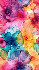 Seamless floral pattern repeating colorful watercolor flowers on a light background