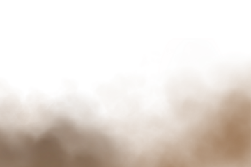 Sand cloud, sandstorm, or dirty dust: Brown smoke with small particles and flying stones, dense smog effect isolated on transparent background. PNG format