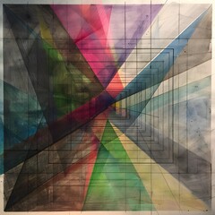 Abstract Watercolor Painting With Geometric Shapes