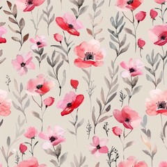 Floral and herbal bouquets with an abstract seamless pattern