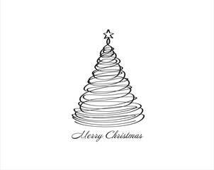 Christmas pine fir tree. Continuous one line drawing. Vector illustration minimalistic design. Abstract hand draw vector. Merry Christmas concept.