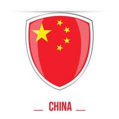 China flag. Official shield glossy flag button People's Republic of China original colors and proportion correctly. Chinese National Flag vector isolated illustration posters flyers banners websites.