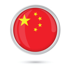 China flag. Official round glossy flag of the People's Republic of China original colors and proportion correctly. Chinese National Flag vector isolated illustration posters flyers banners websites.